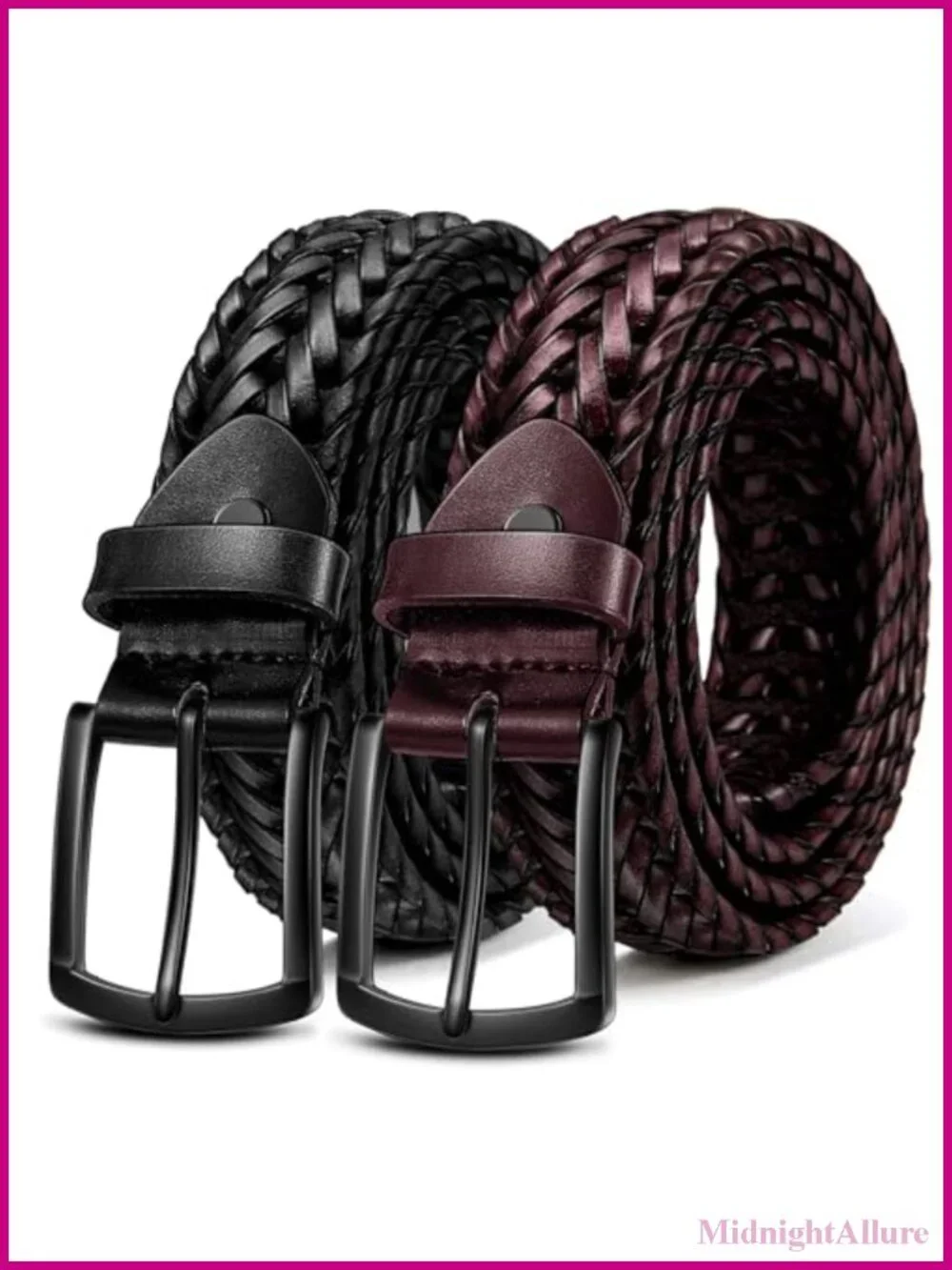 Men's Braided Woven Leather Belt 2 Pack Adjustable Gift Boxed